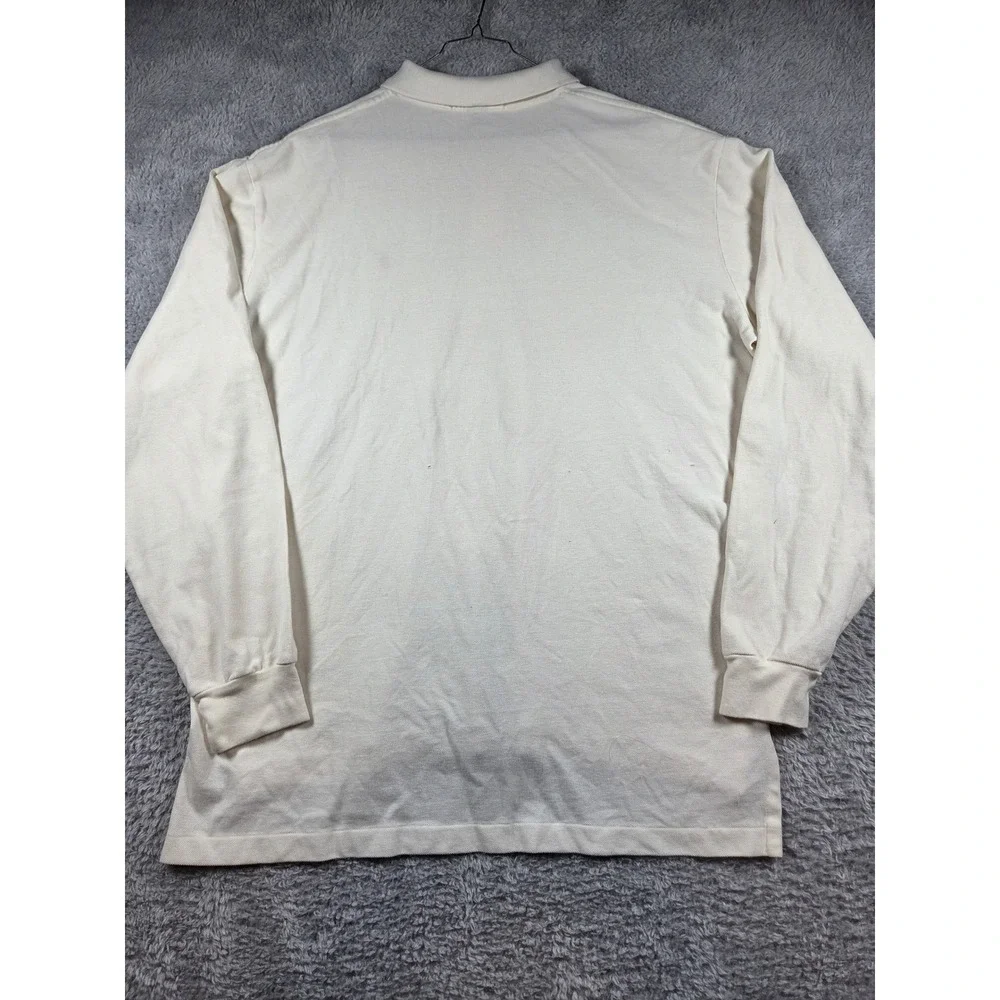 Polo Ralph Lauren Polo Shirt XL Cream Mens Long Sleeve Pique Cotton Logo